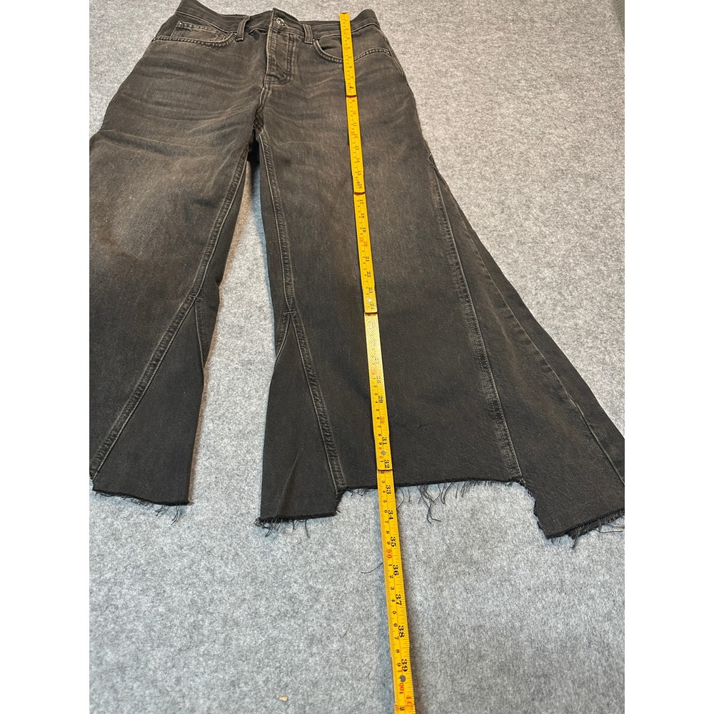 We The Free Wide Leg Jeans 27L Black Raw Step Hem Cotton Denim - Picture 5 of 8